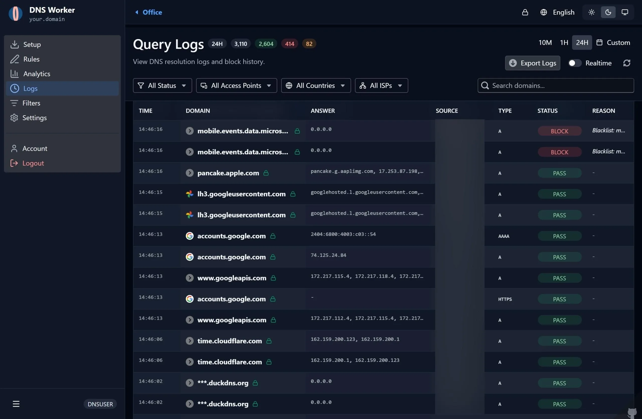 Real-Time Query Logs & Threat Interception