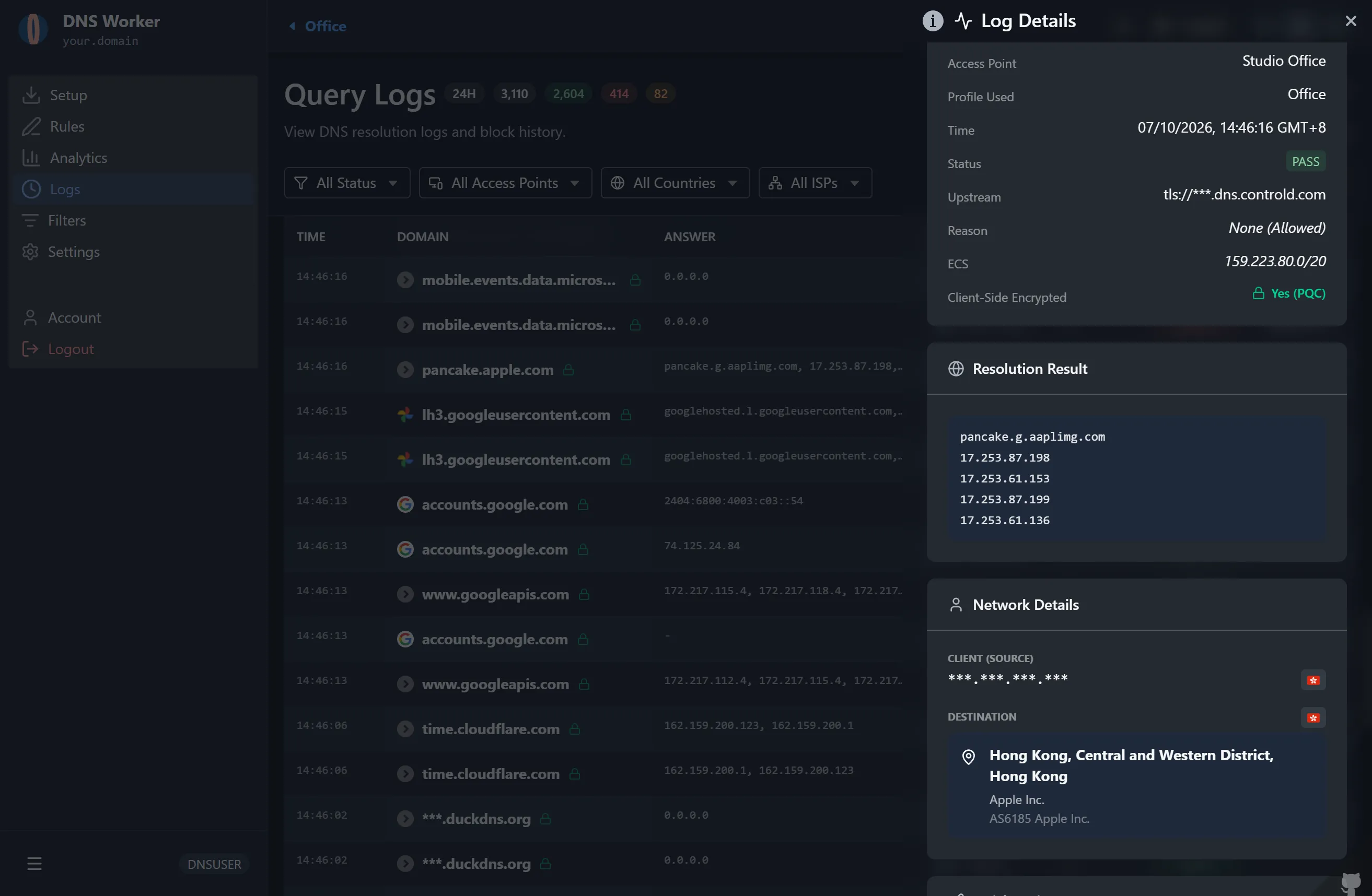 Query Log Inspection Drawer