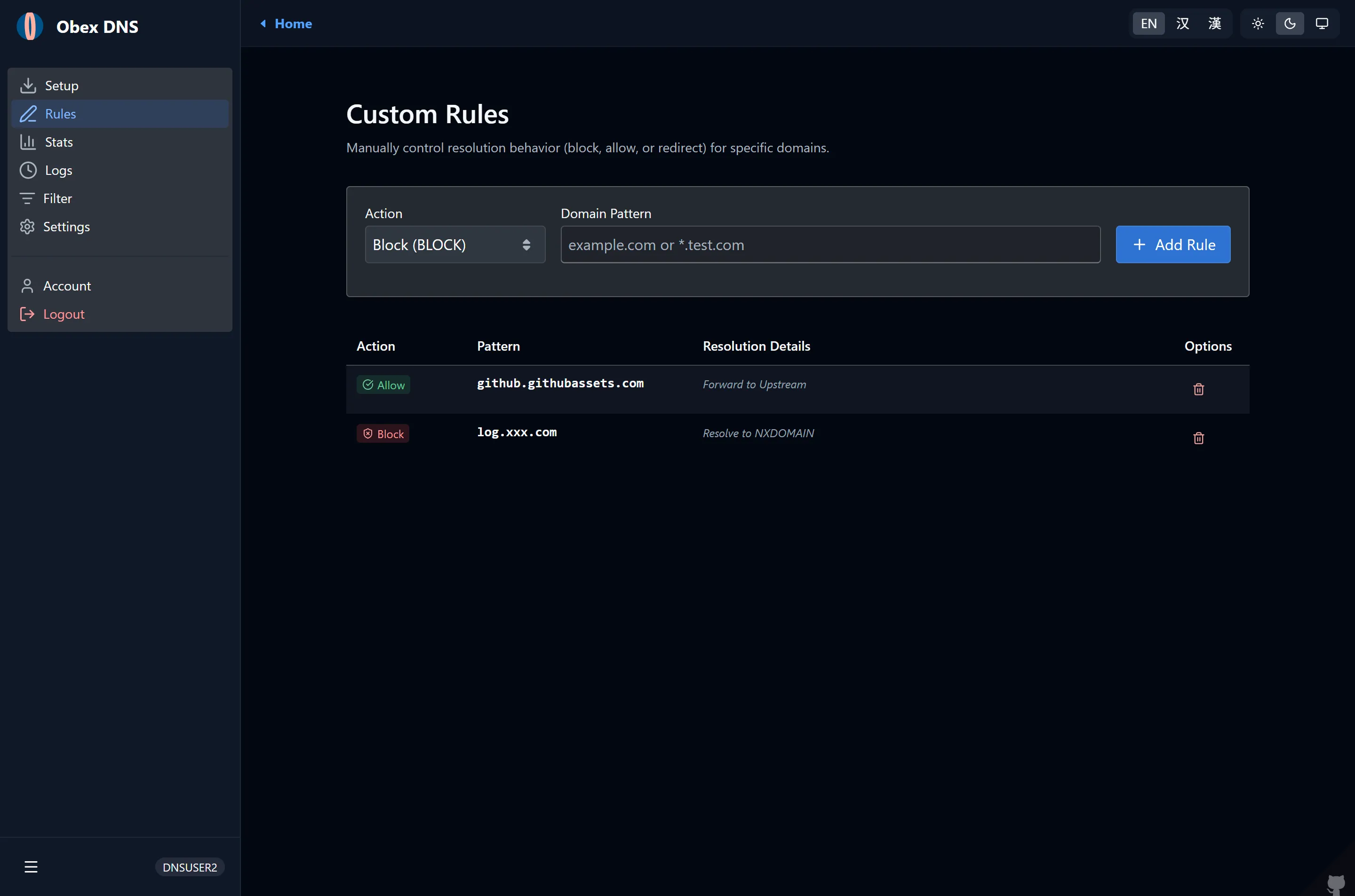Custom Rules Management